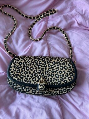 Michael Kors Leopard Print Crossbody Bag with Gold Chain